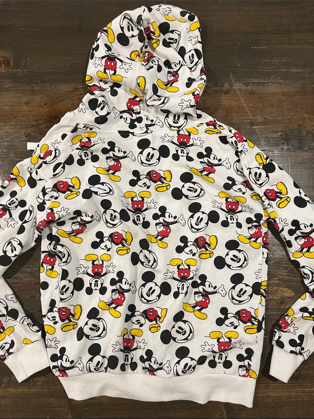 Disney White Mickey Mouse Zip-Up Hoodie with Black, Red & Yellow Prints - Picture 3 of 3